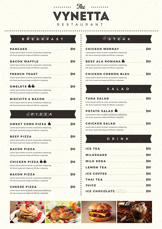 simple restaurant food menu package by vynetta graphicriver simple cafe menus